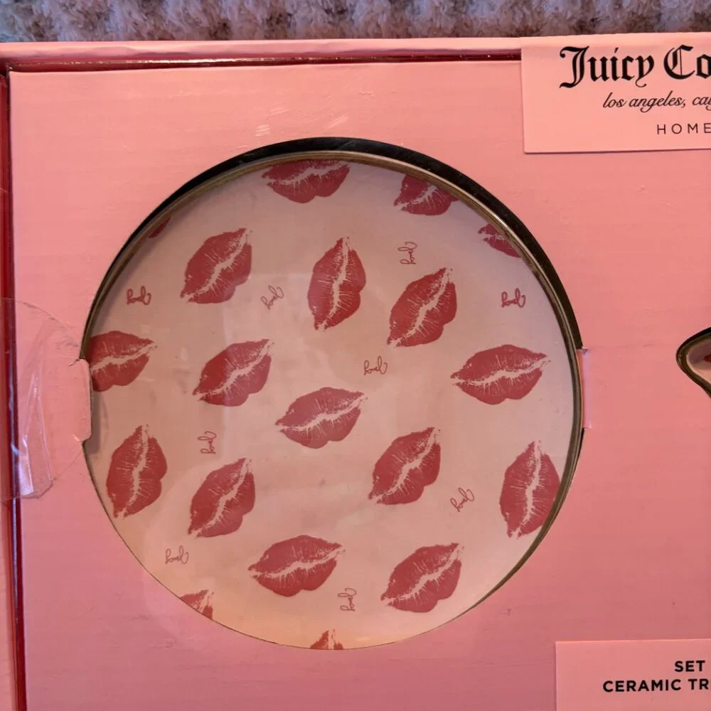 Juicy Couture Home Set of 2 Ceramic Trinket Trays Lips & Kiss Print NIBJuicy Cou